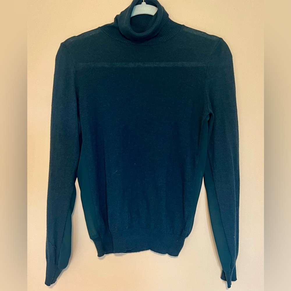 Sisley Super light Knit turtleneck in Dark Teal with sheer back and back sleeves